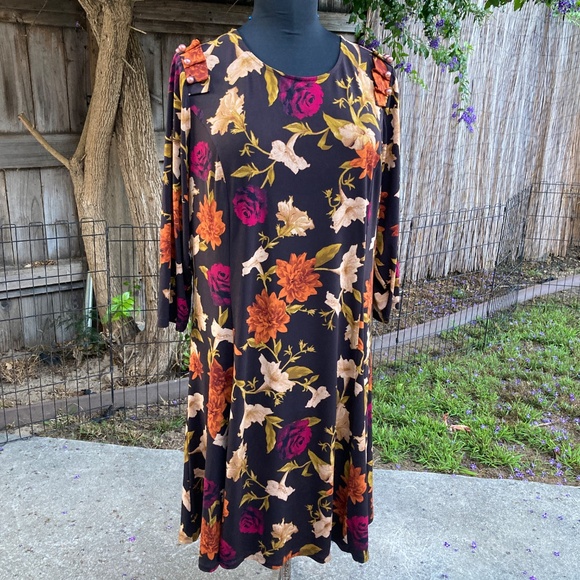 Dark Brown Floral Dress by Susan Graver - Picture 3 of 10